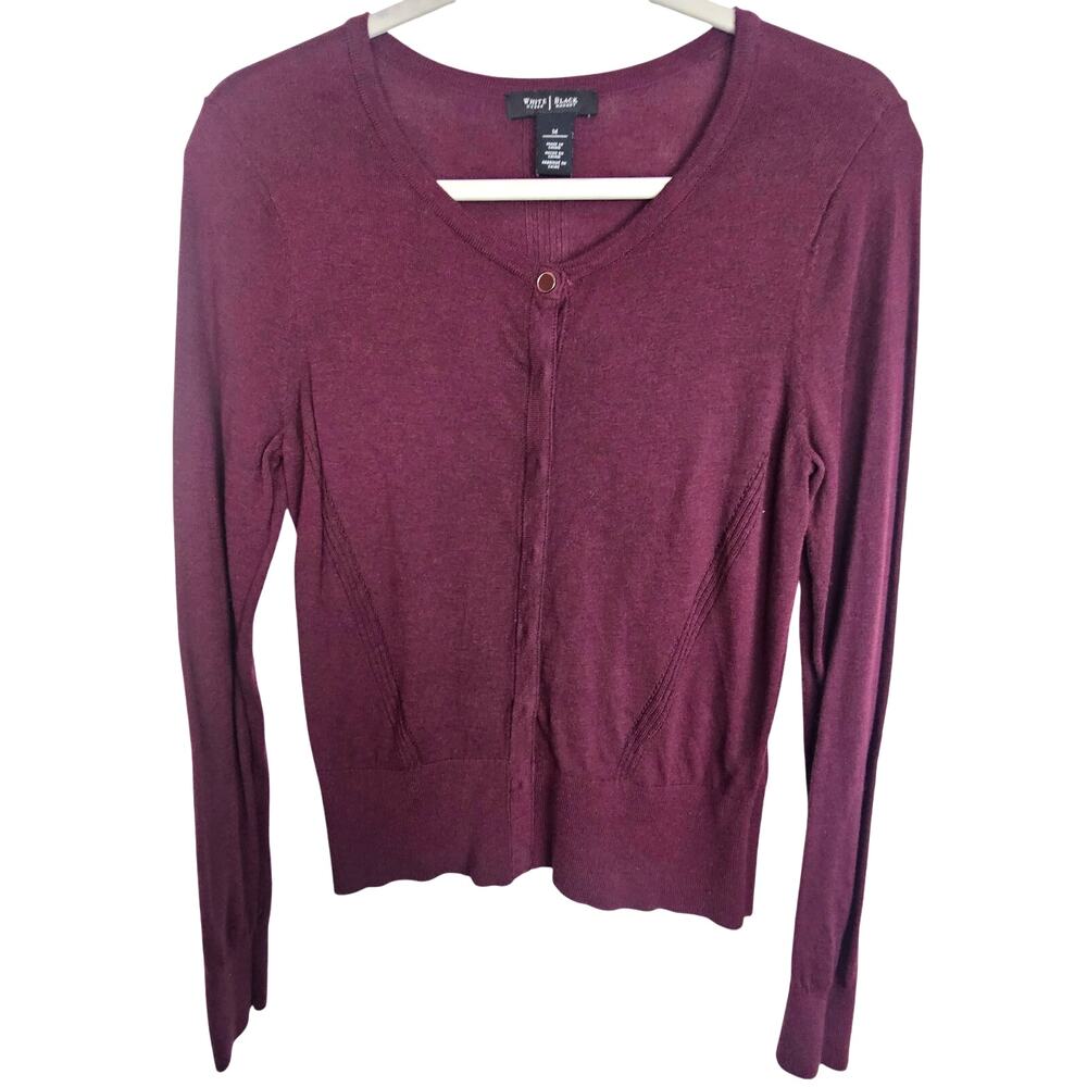 White House Black Market Womens Cashmere Cardigan Sweater Sz M Burgundy Snap Up